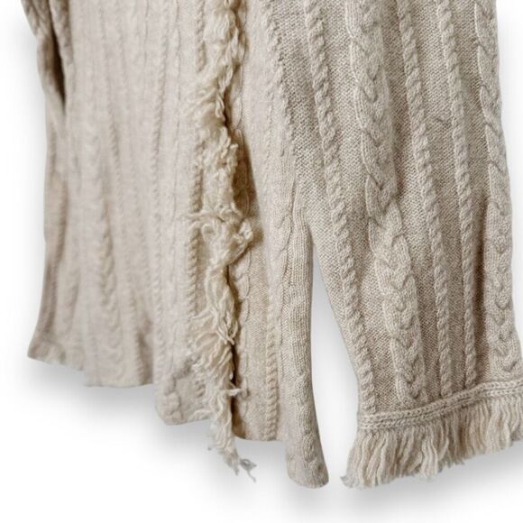 Dolores Piscotta Neutral Tan Cable Knit Cashmere Sweater with Fringe Women’s S - Picture 3 of 6